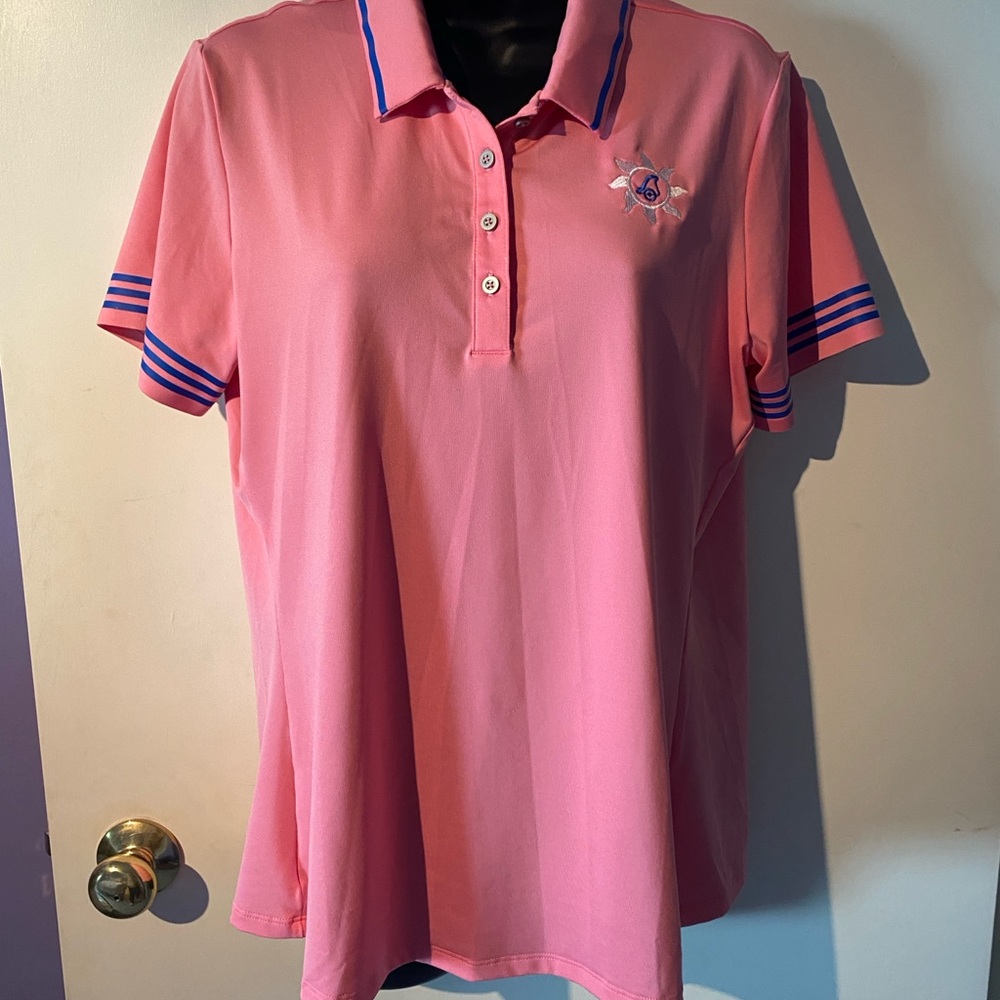 Adidas Pink and Blue Fitted Polo Shirt